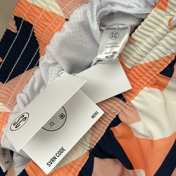 NWT SVRN Code Swim Trunks Mens XL Orange Blue Geo Sovereign Board Shorts - Picture 3 of 8